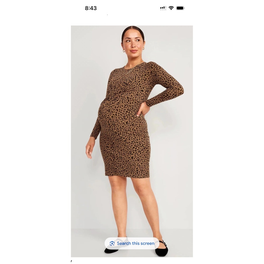 Old Navy Maternity Leopard Print Twist Front Long Sleeve Bodycon Dress Small NWT